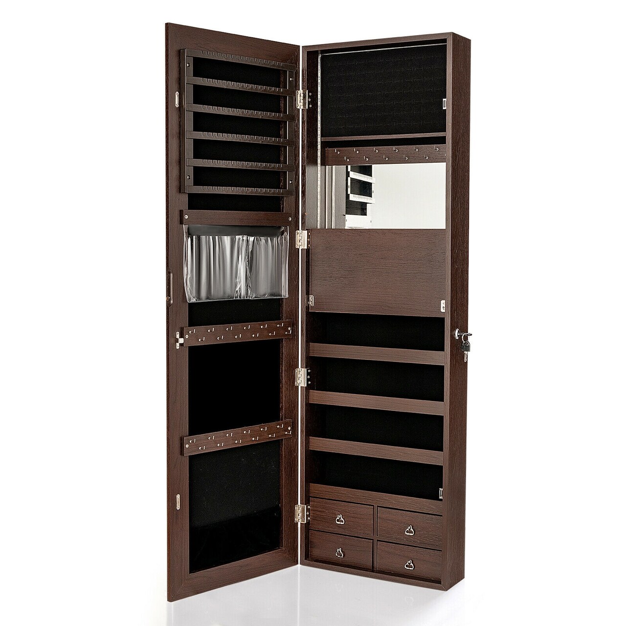 Multipurpose Storage Jewelry Cabinet with 4 Drawers and Full-length Mirror